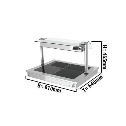 GGM Gastro Drop-in Hot Plate - Stainless Steel - with Ceramic Glass Surface - 800mm - 2x GN 1/1 - 0.9 kW - with Toughened Glass Sneeze Screen