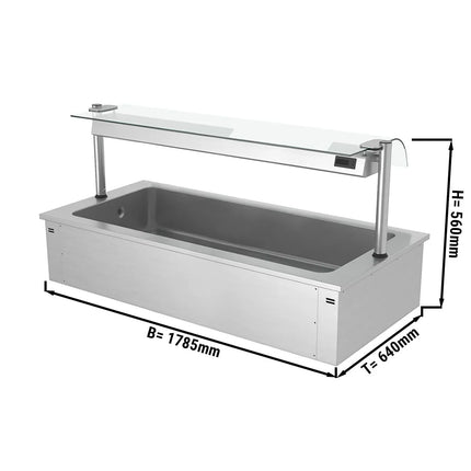 GGM Gastro Drop-In Ice Well - 1785mm - 5x GN 1/1 - 200L - with Glass Sneeze Guard