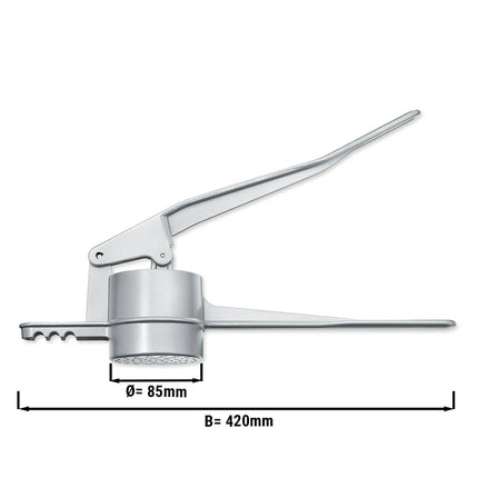 GGM Gastro Dụng Cụ Nghiền Khoai (Ép Spaetzle) - Lỗ Đặc Biệt - Tay Cầm Êm Tay - Ø85mm - Dài 420mm - Nhôm