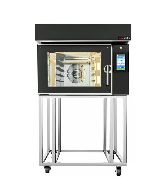 GGM Gastro Electric Bakery Convection Oven - with Humidity Control - Touchscreen Controls - 5x 600x400mm (EN 60x40) - Black - with Prover Cabinet & with Stand