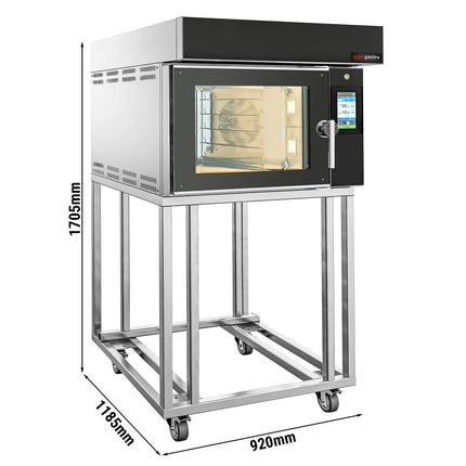 GGM Gastro Electric Bakery Convection Oven - with Humidity Control - Touchscreen Controls - 5x 600x400mm (EN 60x40) - Black - with Prover Cabinet & with Stand