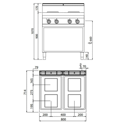 GGM Gastro Electric Boiling Top - 10.4kW - 4 plates - with open base shelf