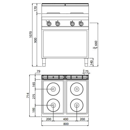 GGM Gastro Electric Boiling Top - 10.4kW - 4 plates - with open base shelf - Heavy Duty