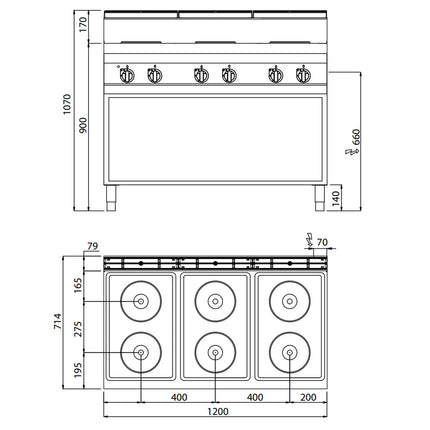 GGM Gastro Electric Boiling Top - 15.6kW - 6 plates - with open base shelf