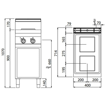 GGM Gastro Electric Boiling Top - 5.2kW - 2 plates - with open base shelf