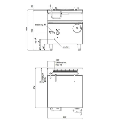 GGM Gastro Electric Bratt Pan - 80L - 9.6kW - Manual Tilt - with Water Fill Tap