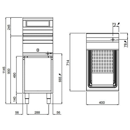 GGM Gastro Electric Chip Scuttle - 1.00kW - 1x GN 1/1 - with base frame - Freestanding
