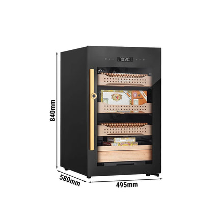 GGM Gastro Electric Cigar Humidor Cabinet - with Biometric Fingerprint Lock & WiFi & Bluetooth App Control - 113L - up to 850 cigars - 4 cedar drawers - LED lighting - double-glazed glass - touch-control display - constant humidity & temperature control