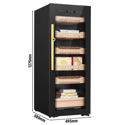 GGM Gastro Electric Cigar Humidor Cabinet - with Biometric Fingerprint Lock & WiFi & Bluetooth App Control - 200L - up to 1200 cigars - 6 cedar drawers - LED lighting - double-glazed glass - touch-control display - constant humidity & temperature control
