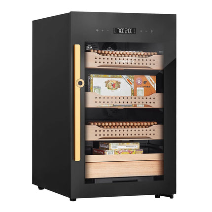GGM Gastro Electric Cigar Humidor Cabinet - with Biometric Fingerprint Lock & WiFi & Bluetooth App Control - 113L - up to 850 cigars - 4 cedar drawers - LED lighting - double-glazed glass - touch-control display - constant humidity & temperature control
