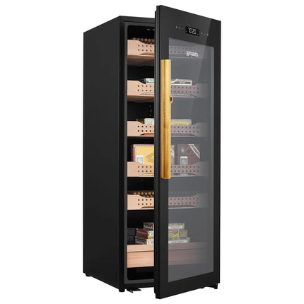 GGM Gastro Electric Cigar Humidor Cabinet - with Biometric Fingerprint Lock & WiFi & Bluetooth App Control - 200L - up to 1200 cigars - 6 cedar drawers - LED lighting - double-glazed glass - touch-control display - constant humidity & temperature control