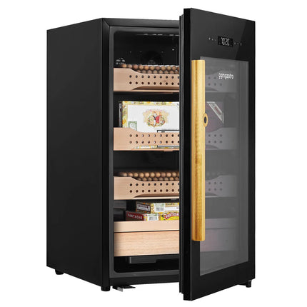 GGM Gastro Electric Cigar Humidor Cabinet - with Biometric Fingerprint Lock & WiFi & Bluetooth App Control - 113L - up to 850 cigars - 4 cedar drawers - LED lighting - double-glazed glass - touch-control display - constant humidity & temperature control