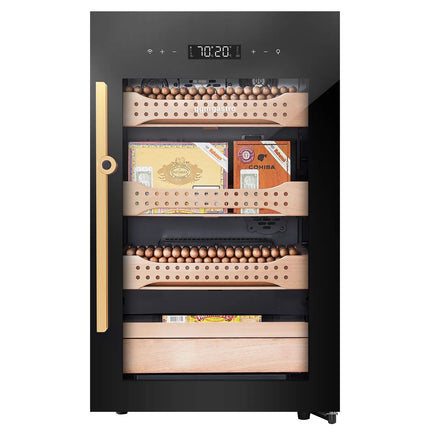 GGM Gastro Electric Cigar Humidor Cabinet - with Biometric Fingerprint Lock & WiFi & Bluetooth App Control - 113L - up to 850 cigars - 4 cedar drawers - LED lighting - double-glazed glass - touch-control display - constant humidity & temperature control