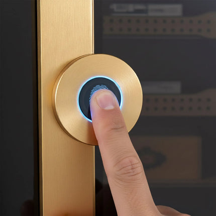 GGM Gastro Electric Cigar Humidor Cabinet - with Biometric Fingerprint Lock & WiFi & Bluetooth App Control - 200L - up to 1200 cigars - 6 cedar drawers - LED lighting - double-glazed glass - touch-control display - constant humidity & temperature control