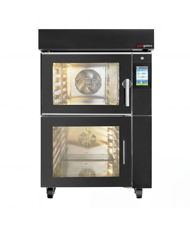 GGM Gastro Electric Commercial Bakery Convection Oven with Steam Injection - Touchscreen Controls - 1 Baking Chambers - 5x 600x400mm (EN 60x40) - Black - with Prover Cabinet - without Trays