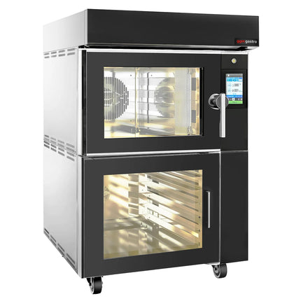 GGM Gastro Electric Commercial Bakery Convection Oven with Steam Injection - Touchscreen Controls - 1 Baking Chambers - 5x 600x400mm (EN 60x40) - Black - with Prover Cabinet - without Trays