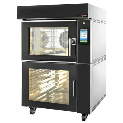GGM Gastro Electric Commercial Bakery Convection Oven with Steam Injection - Touchscreen Controls - 1 Baking Chambers - 5x 600x400mm (EN 60x40) - Black - with Prover Cabinet - without Trays
