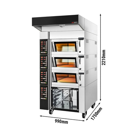 GGM Gastro Electric Commercial Bakery Deck Oven with Steam Injection - Digital Controls - 3 Baking Chambers - 2x 600x400mm (EN 60x40) or 600x800mm - with Prover Cabinet & Hood