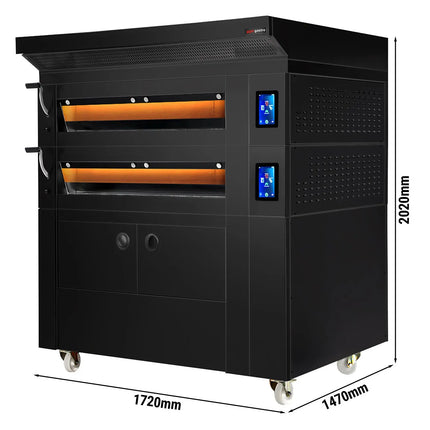GGM Gastro Electric Commercial Bakery Deck Oven with Steam Injection - Touchscreen Controls - 2 Baking Chambers - Black - with Prover Cabinet & with Hood