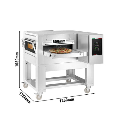 GGM Gastro Electric Conveyor Pizza Oven - 1260x1750mm (126 cmx175 cm) - 3 Phase - Touchscreen Controls - Belt width: 500mm (50 cm) - up to 350°C - incl. Base frame - with Wheels