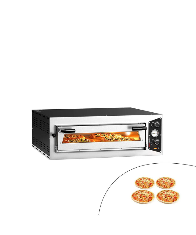 GGM Gastro Electric Deck Pizza Oven - Single Deck - Refractory Stone Deck - 4 x Ø 30cm (30.5 cm) - 3 Phase - Mechanical Controls - up to 450°C