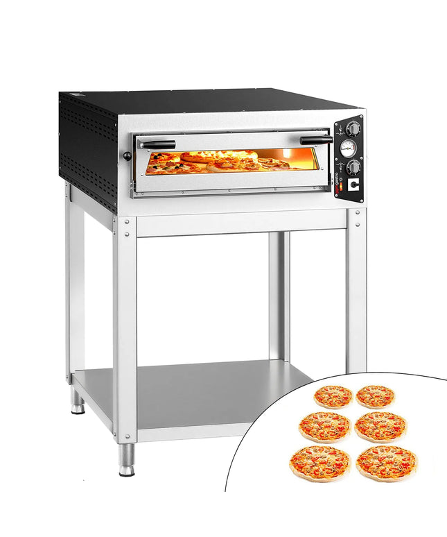GGM Gastro Electric Deck Pizza Oven - Single Deck - Refractory Stone Deck - 6 - Ø 35cm (35.1 cm) - Mechanical Controls - up to 450°C - incl. Base frame