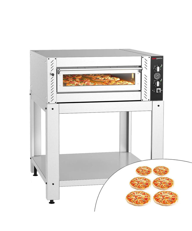 GGM Gastro Electric Deck Pizza Oven - Single Deck - Refractory Stone Deck - 6 - Ø 30cm (30.5 cm) - Mechanical Controls - up to 450°C - incl. Base frame