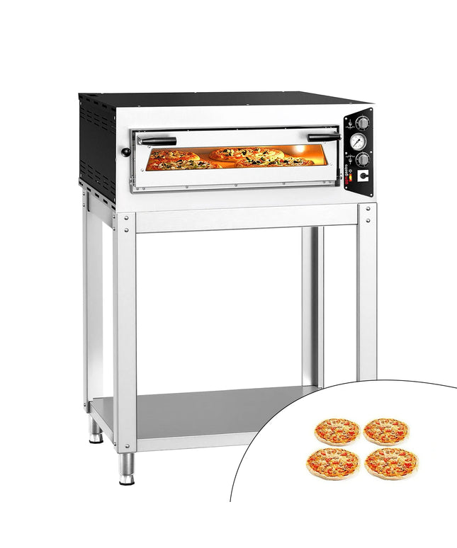 GGM Gastro Electric Deck Pizza Oven - Single Deck - Refractory Stone Deck - 4 - Ø 35cm (35.1 cm) - Mechanical Controls - up to 450°C - incl. Base frame