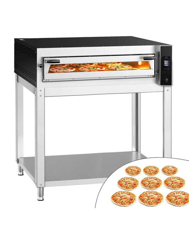 GGM Gastro Electric Deck Pizza Oven - Single Deck - Refractory Stone Deck - 9 x Ø 35cm (35.1 cm) - Touchscreen Controls - up to 400°C - incl. Base frame