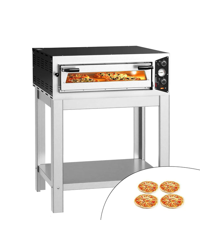 GGM Gastro Electric Deck Pizza Oven - Single Deck - Refractory Stone Deck - 4 x Ø 30cm (30.5 cm) - with Stand