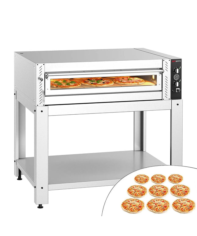 GGM Gastro Electric Deck Pizza Oven - Single Deck - Refractory Stone Deck - 9 x Ø 30cm (30.5 cm) - Mechanical Controls - up to 450°C - incl. Base frame