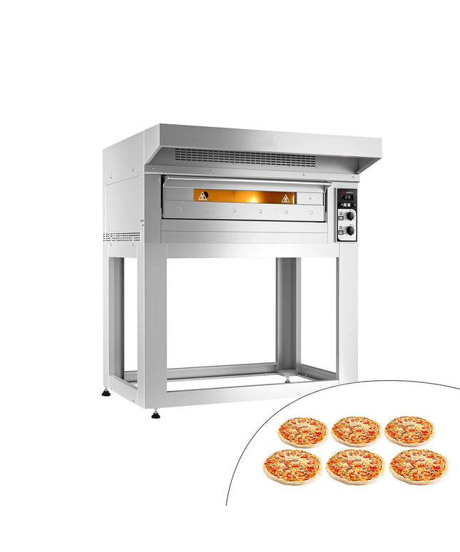 GGM Gastro Electric Deck Pizza Oven - Single Deck - Refractory Stone Deck - 6 - Ø 33cm (33 cm) - incl. Hood & Base frame