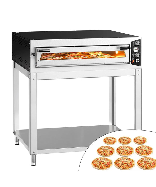 GGM Gastro Electric Deck Pizza Oven - Single Deck - Refractory Stone Deck - 9 x Ø 34cm (34 cm) - 230V 3 Phase - Mechanical Controls - up to 450°C - incl. Base frame