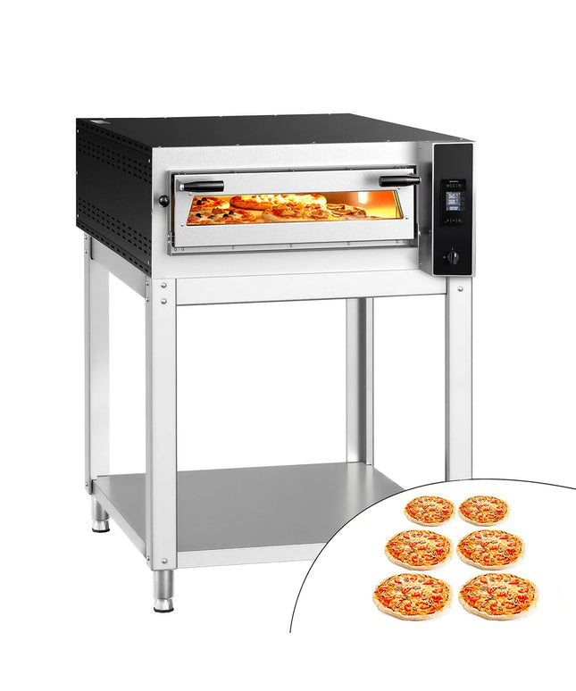 GGM Gastro Electric Deck Pizza Oven - Single Deck - Refractory Stone Deck - 6 - Ø 35cm (35.1 cm) - 230V 3 Phase - Touchscreen Controls - up to 400°C - incl. Base frame