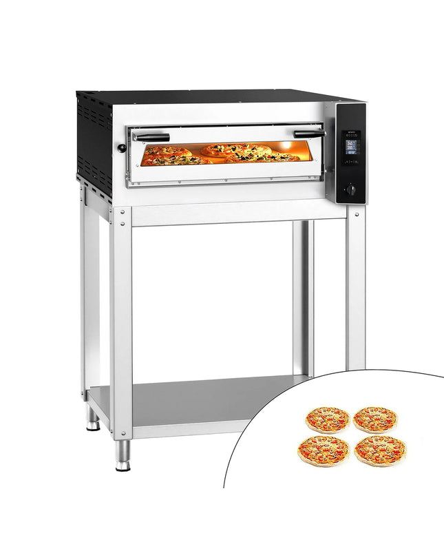 GGM Gastro Electric Deck Pizza Oven - Single Deck - Refractory Stone Deck - 4 - Ø 35cm (35.1 cm) - Touchscreen Controls - up to 400°C - incl. Base frame