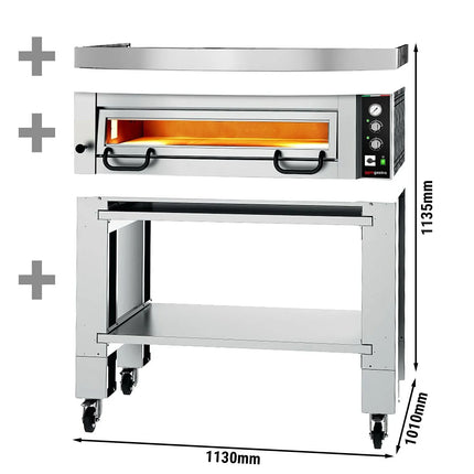 GGM Gastro Electric Deck Pizza Oven - Single Deck - Refractory Stone Deck - 4 x Ø 34cm (33 cm) - Mechanical Controls - up to 450°C - incl. Hood & Base frame