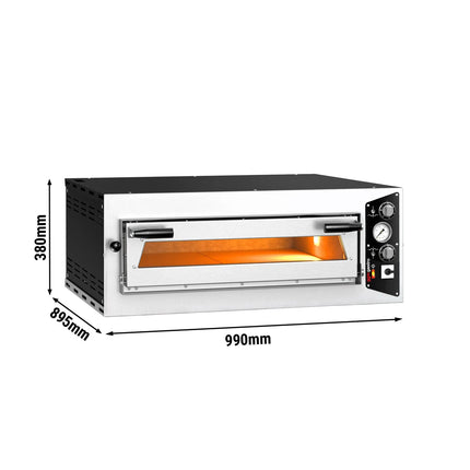 GGM Gastro Electric Deck Pizza Oven - Single Deck - Refractory Stone Deck - 4 x Ø 35cm (35.1 cm) - 230V 3 Phase - Mechanical Controls - up to 450°C