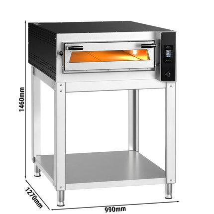 GGM Gastro Electric Deck Pizza Oven - Single Deck - Refractory Stone Deck - 6 - Ø 35cm (35.1 cm) - 230V 3 Phase - Touchscreen Controls - up to 400°C - incl. Base frame