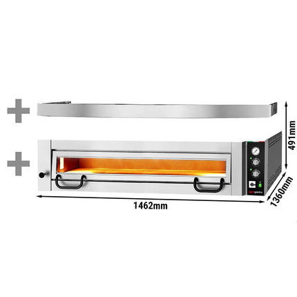 GGM Gastro Electric Deck Pizza Oven - Single Deck - Refractory Stone Deck - 9 x Ø 34cm (34 cm) - 230V 3 Phase - Mechanical Controls - incl. Hood