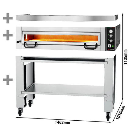 GGM Gastro Electric Deck Pizza Oven - Single Deck - Refractory Stone Deck - 6 x Ø 34cm (34 cm) - 230V 3 Phase - Mechanical Controls - up to 450°C - incl. Hood & Base frame