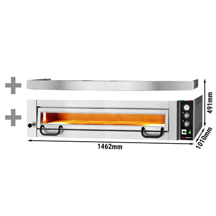 GGM Gastro Electric Deck Pizza Oven - Single Deck - Refractory Stone Deck - 6 x Ø 34cm (34 cm) - Mechanical Controls - up to 450°C - incl. Hood
