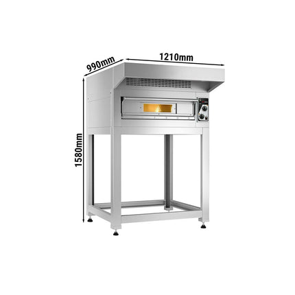 GGM Gastro Electric Deck Pizza Oven - Single Deck - Refractory Stone Deck - 4 x Ø 35cm (35.1 cm) - Mechanical Controls - up to 400°C - incl. Stainless steel hood & Base frame