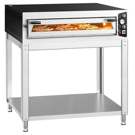 GGM Gastro Electric Deck Pizza Oven - Single Deck - Refractory Stone Deck - 9 x Ø 34cm (34 cm) - 230V 3 Phase - Mechanical Controls - up to 450°C - incl. Base frame