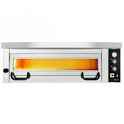 GGM Gastro Electric Deck Pizza Oven - Single Deck - Refractory Stone Deck - 4 x Ø 34cm (33 cm) - Mechanical Controls - up to 450°C - incl. Hood & Base frame