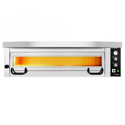 GGM Gastro Electric Deck Pizza Oven - Single Deck - Refractory Stone Deck - 6 x Ø 34cm (34 cm) - 230V 3 Phase - Mechanical Controls - up to 450°C - incl. Hood & Base frame
