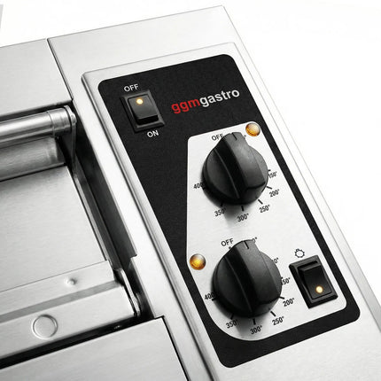 GGM Gastro Electric Deck Pizza Oven - Single Deck - Refractory Stone Deck - 4 x Ø 35cm (35.1 cm) - Mechanical Controls - up to 400°C - incl. Stainless steel hood & Base frame