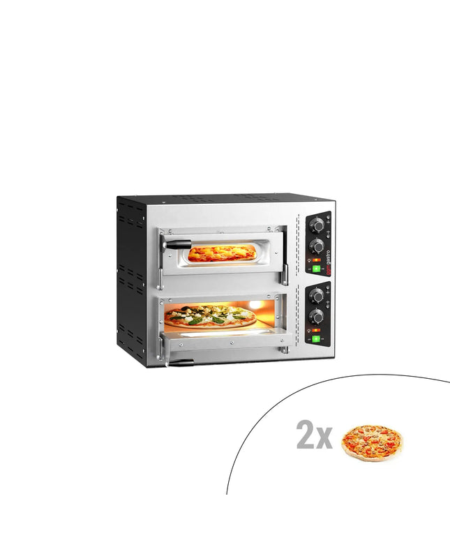 GGM Gastro Electric Deck Pizza Oven - Twin Deck - Refractory Stone Deck - 1+1 - Ø 35cm (35.1 cm) - 230V Single Phase | Hardwired - Mechanical Controls - up to 450°C
