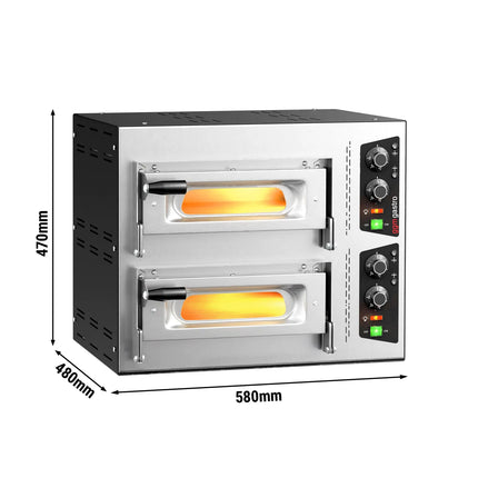 GGM Gastro Electric Deck Pizza Oven - Twin Deck - Refractory Stone Deck - 1+1 - Ø 35cm (35.1 cm) - 230V Single Phase | Hardwired - Mechanical Controls - up to 450°C