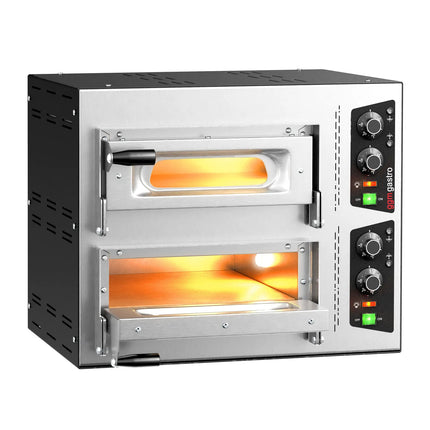 GGM Gastro Electric Deck Pizza Oven - Twin Deck - Refractory Stone Deck - 1+1 - Ø 35cm (35.1 cm) - 230V Single Phase | Hardwired - Mechanical Controls - up to 450°C