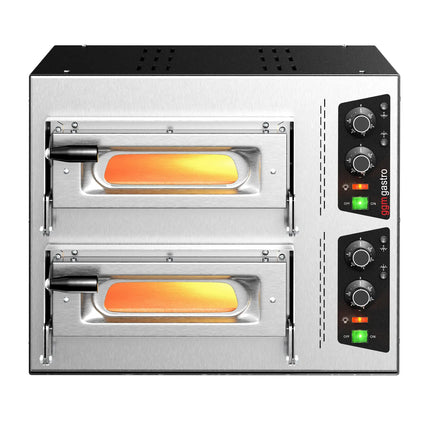 GGM Gastro Electric Deck Pizza Oven - Twin Deck - Refractory Stone Deck - 1+1 - Ø 35cm (35.1 cm) - 230V Single Phase | Hardwired - Mechanical Controls - up to 450°C
